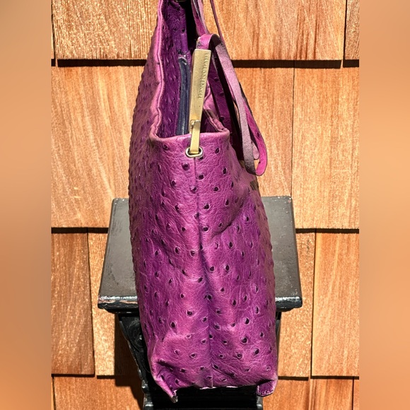 Francesco Biasia Purple Leather Ostrich Embossed Purse Italy - Picture 5 of 11